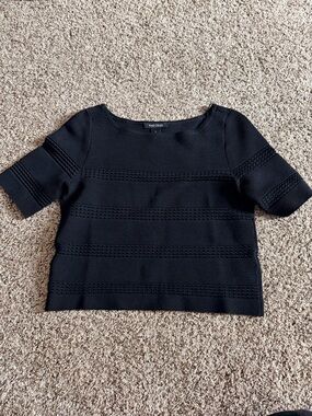 White House Black Market Black Knit Top with Textured Fabric